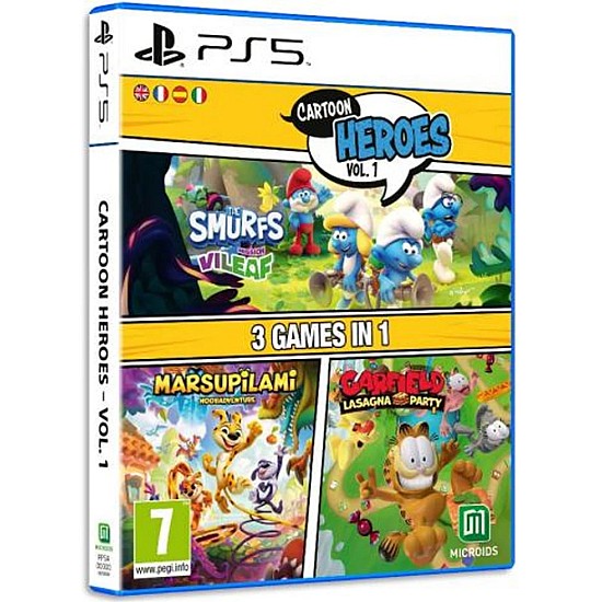 Cartoon Heroes Vol. 1 3 Games In 1 Smurfs Mission Vileaf & Marsupilami & Garfield Lasagna Party